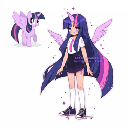 Size: 900x900 | Tagged: safe, artist:bambieyhs, edit, editor:diameltzowo, twilight sparkle, alicorn, human, g4, clothes, converse, cute, cutie mark, cutie mark on human, eyelashes, female, horn, horned humanization, humanized, kneesocks, light skin, long hair, necktie, pleated skirt, shoes, simple background, skirt, sneakers, socks, sparkly eyes, twiabetes, twilight sparkle (alicorn), white background, wingding eyes, winged humanization, wings