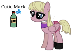 Size: 416x294 | Tagged: safe, artist:pagiepoppie12345, oc, oc only, oc:sweetie bloom, pegasus, pony, alcohol, alternate universe, bottle, bubble, clothes, cutie mark, desaturated, eyelashes, eyeshadow, female, jewelry, makeup, mare, necklace, panties, pearl necklace, salty blossom, simple background, socks, tank top, text, transparent background, underwear, vodka, wings