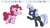 Size: 630x354 | Tagged: safe, artist:foxyfell1337, artist:rainbrony, pinkie pie, twilight sparkle, oc, oc:silverlay, pony, unicorn, derpibooru, g4, it's about time, my little pony: friendship is magic, base used, clothes, friday night funkin', funkin' is magic, future twilight, juxtaposition, meta, pixel art, simple background, sprite, white background