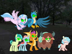 Size: 4140x3108 | Tagged: safe, artist:eli-j-brony, cozy glow, gallus, ocellus, sandbar, silverstream, smolder, yona, changedling, changeling, classical hippogriff, dragon, earth pony, griffon, hippogriff, pony, yak, g4, antagonist, bad end, bow, brainwashed, cloven hooves, colored hooves, cozy glow is best facemaker, dragoness, evil, evil grin, evil smirk, female, grin, hair bow, hypnosis, hypnotized, jewelry, looking at someone, male, monkey swings, necklace, pure unfiltered evil, smiling, smirk, student six, teenager, wings