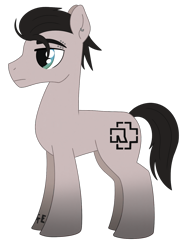 Size: 1125x1495 | Tagged: safe, artist:dyonys, oc, oc only, earth pony, pony, ear piercing, earring, earth pony oc, full body, gradient hooves, hooves, jewelry, lidded eyes, male, piercing, ponified, rammstein, side view, simple background, solo, stallion, standing, tail, tattoo, till lindemann, transparent background