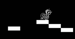 Size: 1229x650 | Tagged: safe, artist:hedgehogself, applejack, earth pony, pony, g4, .exe, applejack's hat, black and white, black background, cowboy hat, female, game, grayscale, hat, mare, monochrome, platform, simple background, the spell, walking, youtube link