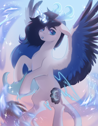 Size: 2502x3200 | Tagged: safe, artist:anku, oc, oc only, oc:midnight frost, alicorn, pony, high res, magic, outdoors, solo