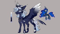 Size: 3264x1836 | Tagged: safe, artist:luzreal, princess luna, alicorn, pony, g4, color palette, colored wings, crown, jewelry, redesign, regalia, solo, wings