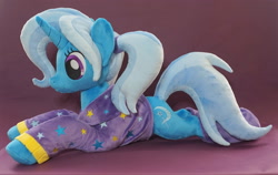 Size: 2811x1781 | Tagged: safe, artist:egalgay, trixie, pony, unicorn, g4, alternate hairstyle, babysitter trixie, clothes, female, hoodie, irl, mare, photo, plushie, solo