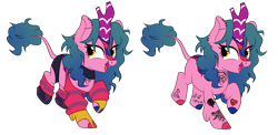 Size: 7193x3500 | Tagged: safe, artist:idkhesoff, oc, oc only, oc:candy fae, kirin, choker, clothes, ear piercing, earring, eyebrow piercing, female, jewelry, kirin oc, nose piercing, nose ring, open mouth, piercing, ponysona, raised hoof, raised leg, shoes, shorts, simple background, socks, solo, striped socks, sweater, tattoo, tongue piercing, transparent background