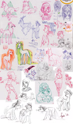 Size: 1403x2393 | Tagged: safe, artist:fukari, oc, oc only, deer, human, pegasus, pony, unicorn, wolf, bust, female, horn, lineart, mare, pegasus oc, sketch, sketch dump, traditional art, unicorn oc, wings