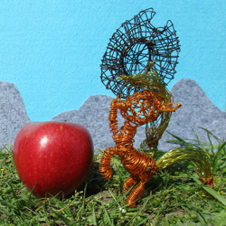 Size: 1922x1922 | Tagged: safe, artist:malte279, part of a set, applejack, earth pony, pony, g4, apple, cowboy hat, craft, female, food, grass, hat, hoof hold, irl, mare, photo, rearing, solo, stetson, wire sculpture