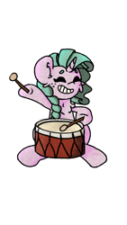 Size: 1000x1778 | Tagged: safe, artist:minty joy, artist:twistcable, oc, oc only, oc:minty joy, collaboration, cute, drums, happy, medieval, musical instrument, simple background, solo, transparent background