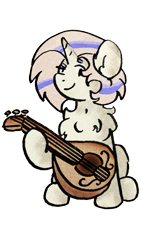 Size: 1000x1778 | Tagged: safe, artist:minty joy, artist:twistcable, oc, oc only, oc:snow pearl, chest fluff, collaboration, lute, medieval, simple background, solo, transparent background