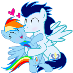 Size: 720x720 | Tagged: safe, artist:mlplary6, rainbow dash, soarin', pegasus, pony, g4, ^^, blushing, boyfriend and girlfriend, cheek kiss, duo, eyes closed, female, heart, holding a pony, kissing, male, mare, ship:soarindash, shipping, simple background, smiling, stallion, straight, transparent background, vector