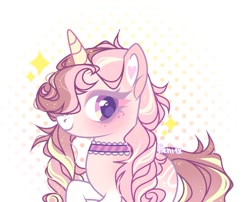 Size: 1120x907 | Tagged: safe, artist:fenix-artist, oc, oc only, pony, unicorn, choker, eyelashes, female, horn, mare, simple background, smiling, unicorn oc, white background