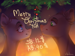 Size: 1960x1467 | Tagged: safe, artist:whohwo, oc, oc only, earth pony, pony, commission, duo, earth pony oc, holly, holly mistaken for mistletoe, your character here
