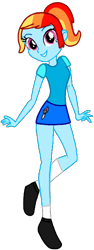 Size: 254x674 | Tagged: safe, artist:pagiepoppie12345, oc, oc only, oc:artie brush, human, equestria girls, g4, clothes, cutie mark on clothes, female, looking at you, multicolored hair, paint, paintbrush, ponytail, rainbow hair, shirt, shoes, simple background, skirt, smiling, socks, solo, transparent background