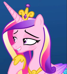 Size: 663x738 | Tagged: safe, screencap, princess cadance, alicorn, pony, best gift ever, g4, blushing, cropped, female, folded wings, mare, solo, wings