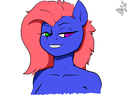 Size: 2880x2160 | Tagged: safe, artist:aliciadusk, oc, oc only, oc:lishadusk, anthro, female, heterochromia, high res, looking at you, simple background, smiling, smirk, solo, white background