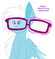 Size: 2648x2812 | Tagged: safe, artist:feather_bloom, oc, oc:feather bloom(fb), oc:feather_bloom, pegasus, pony, embarrassed, faic, funny, glasses, high res, magic, magic aura, meme, simple background, solo, teary eyes, white background, woll smoth