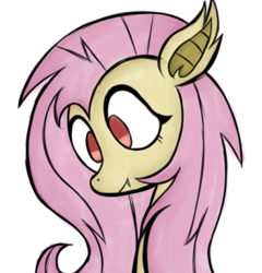 Size: 574x597 | Tagged: safe, artist:alandisc, fluttershy, bat pony, pony, g4, bat ponified, cute, eyelashes, fangs, flutterbat, looking down, messy mane, no pupils, race swap, shyabetes, simple background, solo, white background