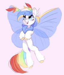 Size: 752x883 | Tagged: safe, artist:melodylibris, oc, oc only, oc:ivi nightfly, moth, mothpony, original species, pony, antennae, butterfly wings, colored hooves, cute, diabetes, neck fluff, ocbetes, pink background, rainbow tail, rule 63, simple background, solo, tail, wings