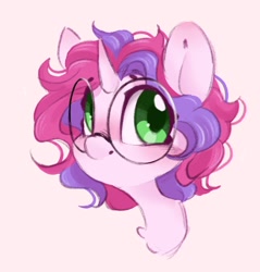 Size: 754x788 | Tagged: safe, artist:melodylibris, oc, oc only, oc:melody (melodylibris), pony, unicorn, bust, female, glasses, looking at you, mare, round glasses, simple background, solo