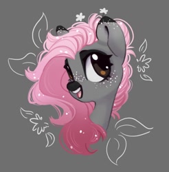 Size: 808x820 | Tagged: safe, artist:melodylibris, oc, oc only, earth pony, pony, bust, female, flower, flower in hair, looking at you, simple background, solo