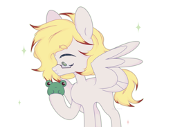 Size: 3865x2830 | Tagged: safe, artist:sayu roro, oc, oc only, oc:ludwig von leeb, frog, pegasus, pony, toad, blonde hair, glasses, green eyes, high res, male, simple background, solo, spread wings, stallion, white background, wings