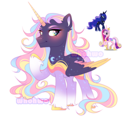 Size: 2050x1926 | Tagged: safe, artist:whohwo, princess cadance, princess luna, alicorn, pony, g4, base used, chest fluff, ear fluff, eyelashes, fusion, hoof shoes, makeup, male, raised hoof, simple background, smiling, stallion, white background