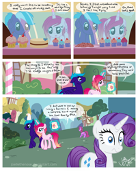 Size: 1728x2141 | Tagged: safe, artist:joellethenose, berry punch, berryshine, rarity, oc, oc:cerise, earth pony, pegasus, pony, unicorn, comic:unicorns don't fly, g4