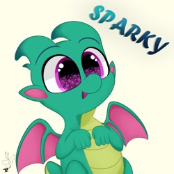Size: 2000x2000 | Tagged: safe, artist:daftramms, sparky sparkeroni, dragon, g5, my little pony: make your mark, baby, baby dragon, cute, happy, high res, male, simple background, solo, sparkybetes