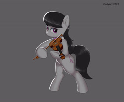 Size: 3232x2664 | Tagged: safe, artist:vinilyart, octavia melody, earth pony, pony, g4, bipedal, bow (instrument), high res, looking at you, musical instrument, smiling, solo, underhoof, violin
