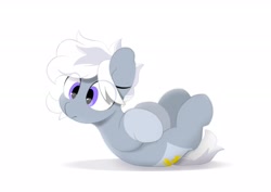 Size: 3035x2150 | Tagged: safe, artist:mochi_nation, oc, oc:silver bolt, earth pony, pony, coat markings, cute, eye clipping through hair, female, lying down, mare, ocbetes, on back, simple background, solo, white background