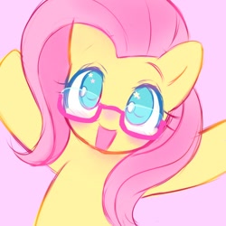 Size: 1400x1400 | Tagged: safe, artist:horseyuris, fluttershy, pony, g4, cute, daaaaaaaaaaaw, female, glasses, mare, no pupils, open mouth, pink background, shyabetes, simple background, solo, starry eyes, wingding eyes