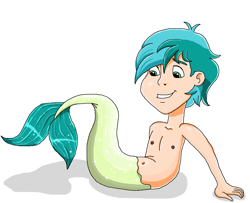Size: 1134x922 | Tagged: safe, artist:ocean lover, sandbar, human, merboy, merman, bare shoulders, belly button, chest, cute, fish tail, handsome, human coloration, humanized, looking down, lying down, male, mermanized, mermay, on back, sandabetes, shadow, simple background, sitting, smiling, solo, tail, white background