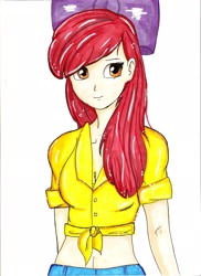 Size: 1700x2338 | Tagged: safe, artist:rejmaniaa, apple bloom, human, g4, 2014, belly button, front knot midriff, humanized, midriff, older, older apple bloom, smiling, solo, traditional art