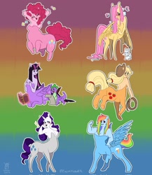 Size: 1778x2048 | Tagged: safe, artist:crimflower, angel bunny, applejack, fluttershy, pinkie pie, rainbow dash, rarity, spike, twilight sparkle, centaur, taur, g4, alitaur, breasts, centaur pie, centaur twilight, centaurdash, centaurified, centaurity, centaurjack, centaurshy, centaurworld, crossover, mane seven, mane six, species swap