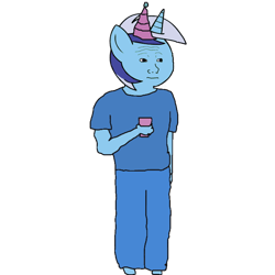 Size: 692x692 | Tagged: safe, minuette, human, unicorn, anthro, g4, hat, meme, party hat, simple background, solo, transparent background, wojak