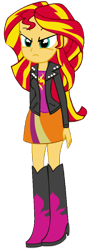 Size: 350x952 | Tagged: safe, artist:rupahrusyaidi, sunset shimmer, human, equestria girls, g4, angry, boots, clothes, cutie mark on clothes, high heel boots, jacket, shirt, shoes, simple background, skirt, solo, transparent background, vector