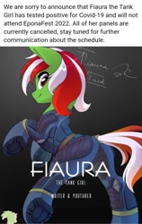 Size: 716x1136 | Tagged: safe, oc, oc only, oc:wandering sunrise, earth pony, pony, fallout equestria, fallout equestria: dead tree, announcement, armor, bodysuit, boots, butt, clothes, coronavirus, covid-19, earth pony oc, eponafest, fallout, female, fiaura, jacket, jumpsuit, looking at you, looking back, mare, plot, shoes, smiling, solo, vault suit