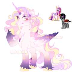 Size: 1992x1968 | Tagged: safe, artist:whohwo, king sombra, princess cadance, alicorn, pony, unicorn, g4, base used, concave belly, eyelashes, female, fusion, male, mare, raised hoof, simple background, stallion, unshorn fetlocks, white background