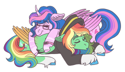 Size: 2600x1500 | Tagged: safe, artist:monnarcha, oc, oc only, oc:hsu amity, oc:lightning chaser, alicorn, pegasus, pony, alicorn oc, horn, oc x oc, pegasus oc, shipping, simple background, transparent background, wings