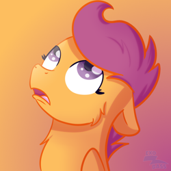 Size: 1000x1000 | Tagged: safe, artist:exobass, scootaloo, pegasus, pony, g4, bust, eyeroll, female, floppy ears, gradient background, overwhelmed, solo, wings