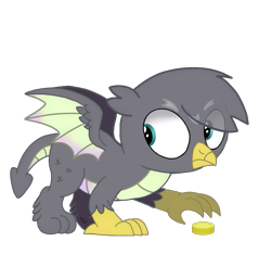 Size: 2160x2026 | Tagged: safe, artist:beesmeliss, oc, oc:geoff, dragon, dragriff, griffon, coin, interspecies offspring, offspring, parent:gabby, parent:spike, parents:spabby, simple background, solo, transparent background