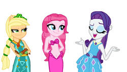 Size: 1160x656 | Tagged: safe, artist:diana173076, applejack, pinkie pie, rarity, human, mermaid, equestria girls, g4, base used, bra, crystal guardian, geode of super strength, magical geodes, rarity peplum dress, seashell bra, simple background, solo, super ponied up, white background
