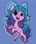 Size: 1996x2451 | Tagged: safe, artist:lilliesinthegarden, izzy moonbow, pony, unicorn, g5, bipedal, blue background, bow, bracelet, cute, eyelashes, female, happy, heart eyes, izzybetes, jewelry, open mouth, open smile, simple background, smiling, solo, standing, standing on one leg, unshorn fetlocks, wingding eyes