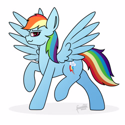 Size: 3800x3800 | Tagged: safe, artist:foxxo666, rainbow dash, g4, high res, looking at you, raised leg, simple background, spread wings, white background, wings