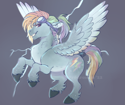 Size: 1053x882 | Tagged: safe, artist:bekuno, rainbow dash, pegasus, pony, g4, alternate design, goggles, ponytail, solo