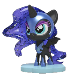 Size: 305x306 | Tagged: safe, nightmare moon, alicorn, pony, chibi, ethereal mane, eyeshadow, female, helmet, irl, kwistal fwenz, lidded eyes, makeup, mare, nightmare moon armor, peytral, photo, picture for breezies, simple background, smiling, solo, starry mane, toy, transparent background, transparent mane