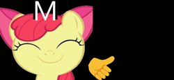 Size: 1350x629 | Tagged: safe, apple bloom, earth pony, pony, g4, black background, female, m, simple background, thumbs up