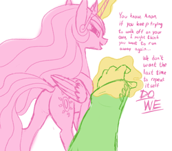 Size: 1362x1200 | Tagged: safe, artist:nonamenymous, princess celestia, oc, oc:anon, g4, ass, butt, looking at you, looking back, magic, plot, sunbutt, this will end in snu snu, threat, yandere