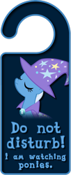 Size: 1566x3828 | Tagged: safe, artist:thorinair, trixie, pony, unicorn, g4, brooch, cape, clothes, do not disturb, door knob hanger, eyes closed, female, hat, jewelry, mare, simple background, solo, transparent background, trixie's brooch, trixie's cape, trixie's hat